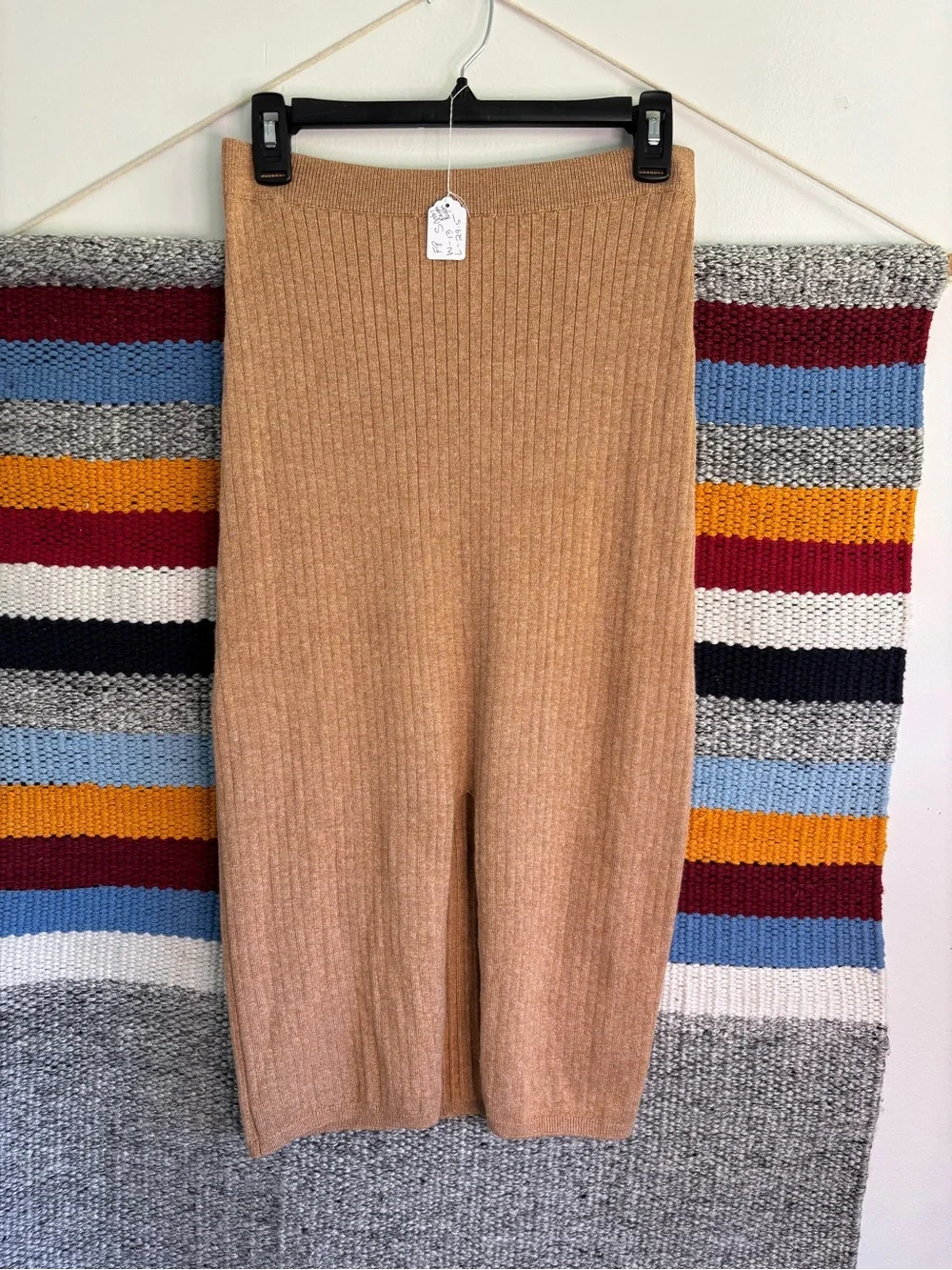 Free People Ribbed Midi Skirt in Camel Small